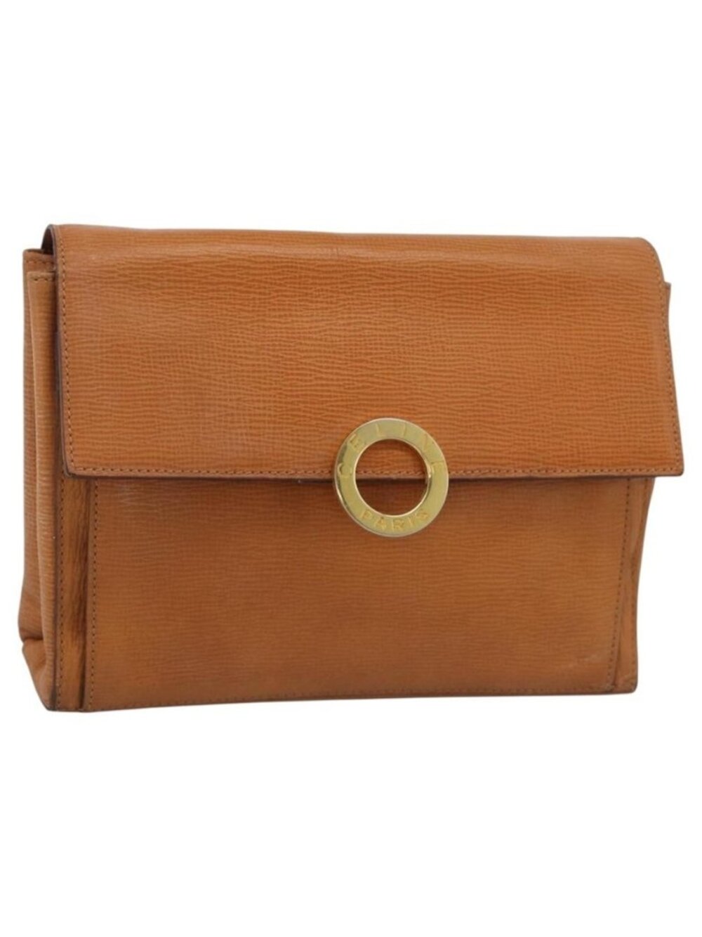 Authentic CELINE Circle Shoulder Bag Leather Brown Gold Tone